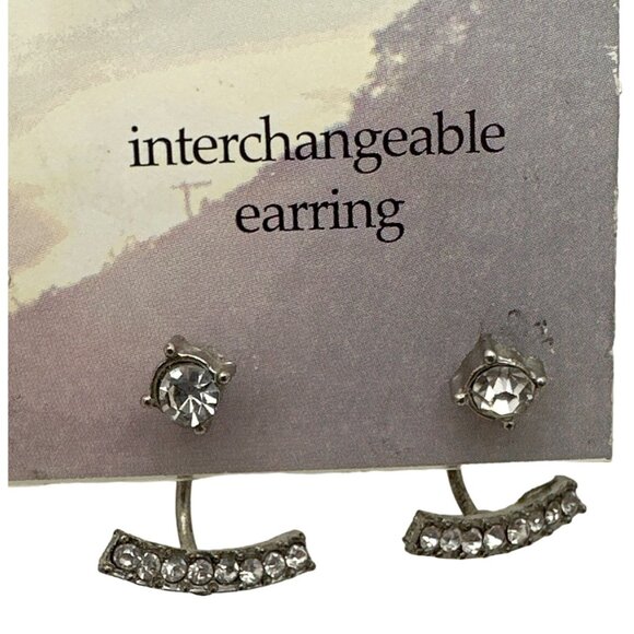 Interchangeable Ear Jacket Silver Tone Rhinestone Earrings Cuff Stud Fashion - Picture 1 of 7